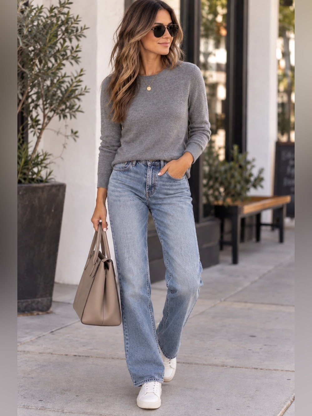 Nordstrom Cashmere Light Gray Crewneck Sweater